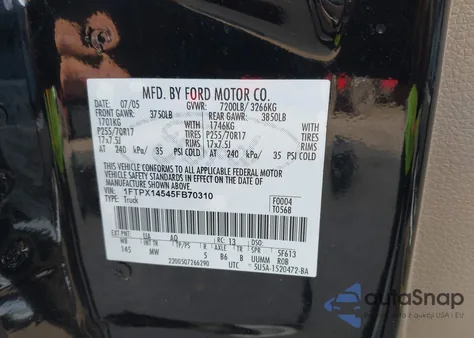 2005 Ford F-150 Fx4/Lariat/Xl/Xlt from USA, damaged, VIN 1FTPX14545FB70310